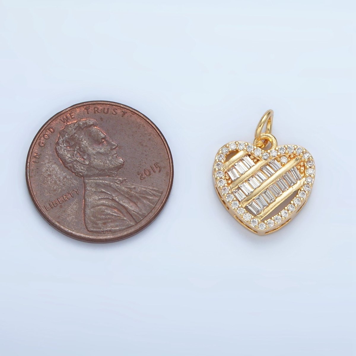 24K Gold Filled Clear CZ Baguette Micro Paved Heart Charm | N1380 - DLUXCA