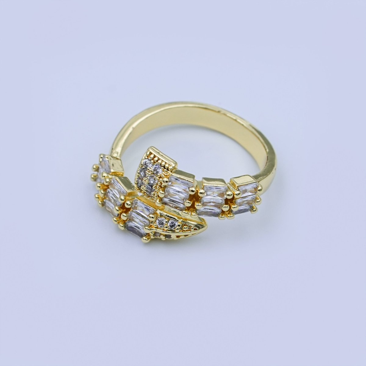 24K Gold Filled Clear CZ Baguette Micro Paved Wrap CZ Ring | O1434 - DLUXCA