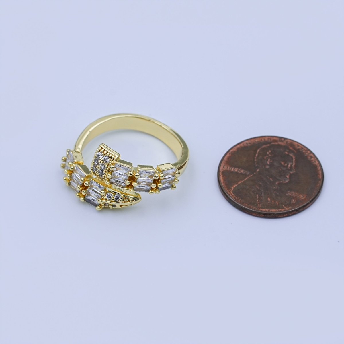 24K Gold Filled Clear CZ Baguette Micro Paved Wrap CZ Ring | O1434 - DLUXCA