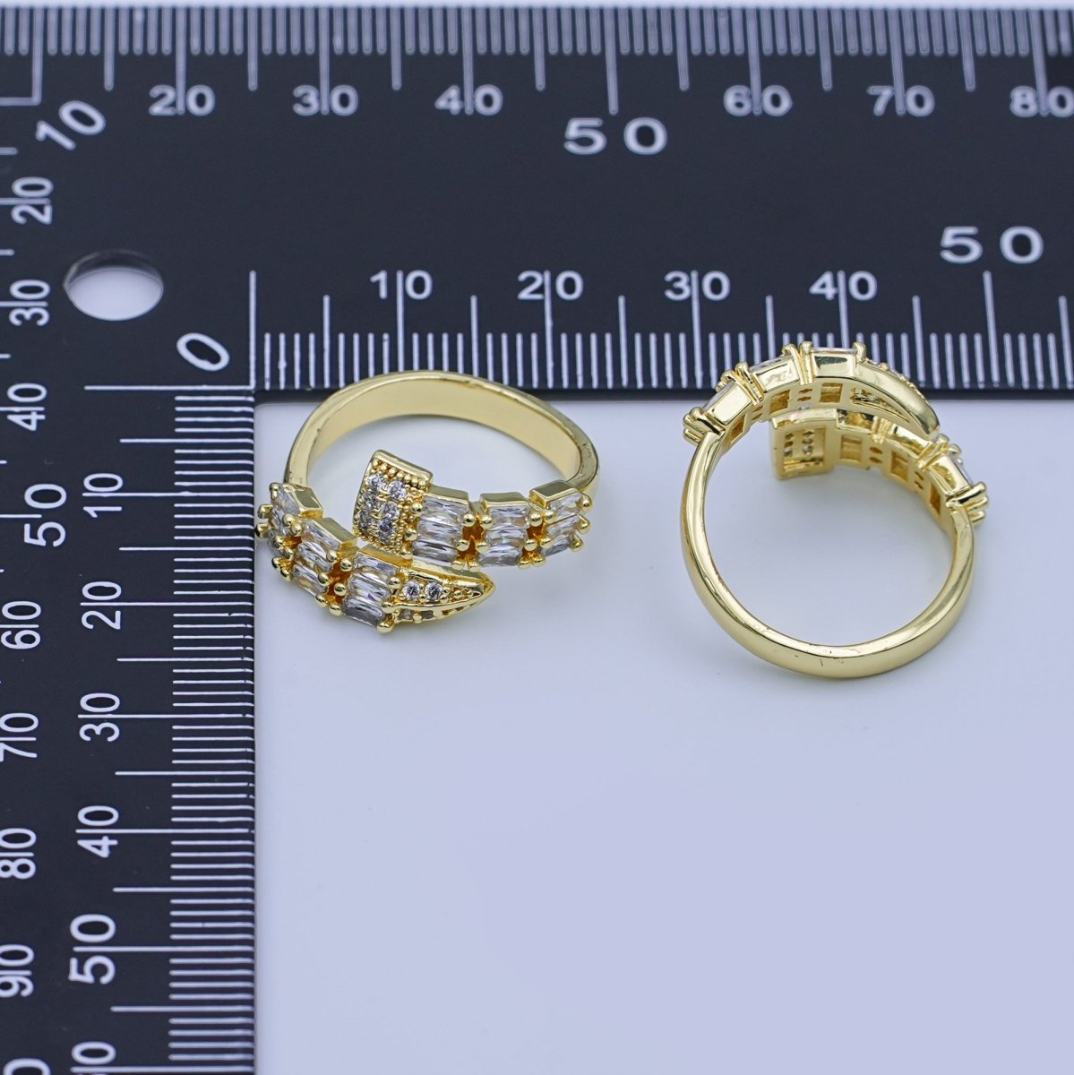 24K Gold Filled Clear CZ Baguette Micro Paved Wrap CZ Ring | O1434 - DLUXCA