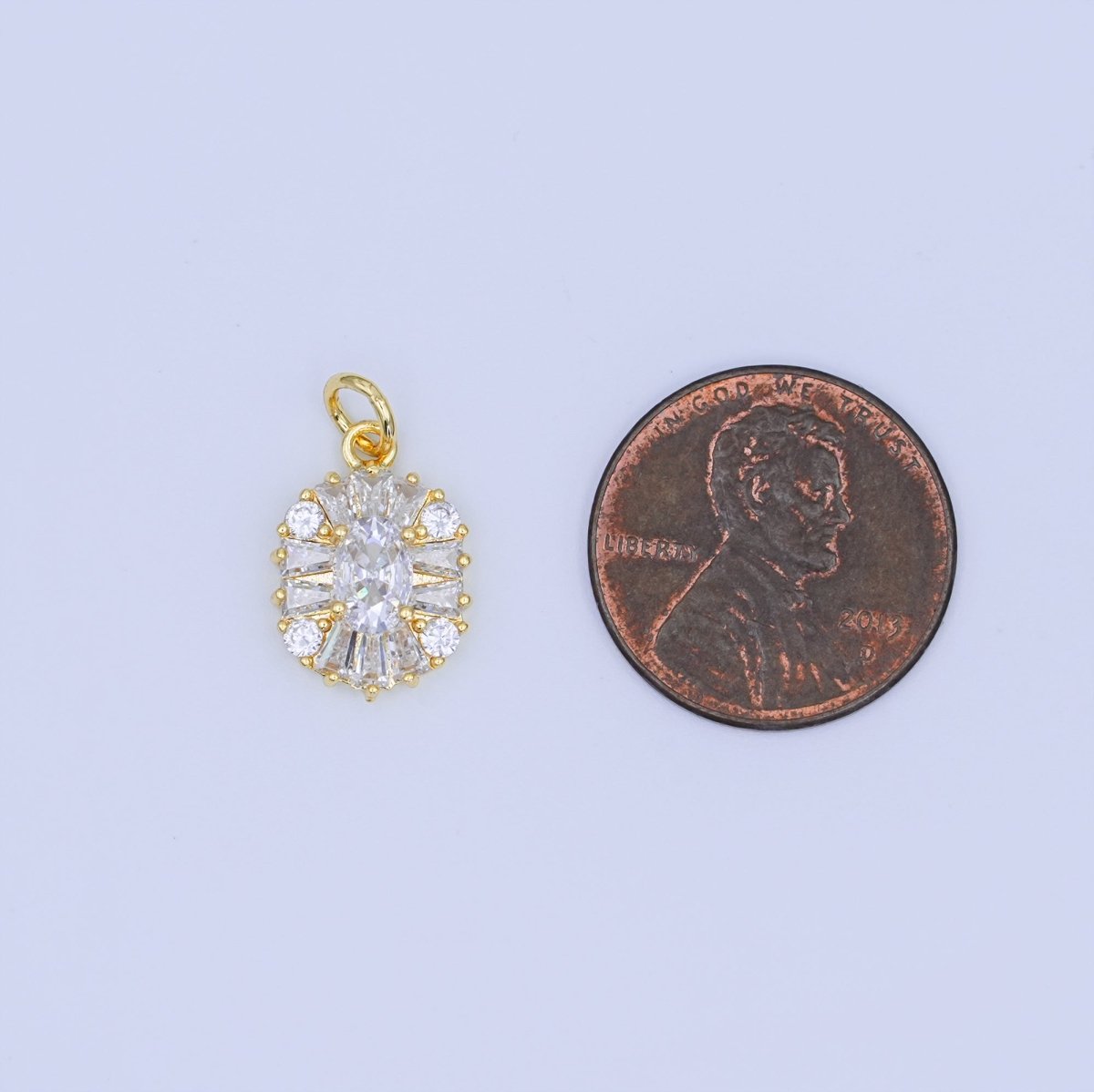 24K Gold Filled Clear CZ Baguette Oval Charm | N715 - DLUXCA