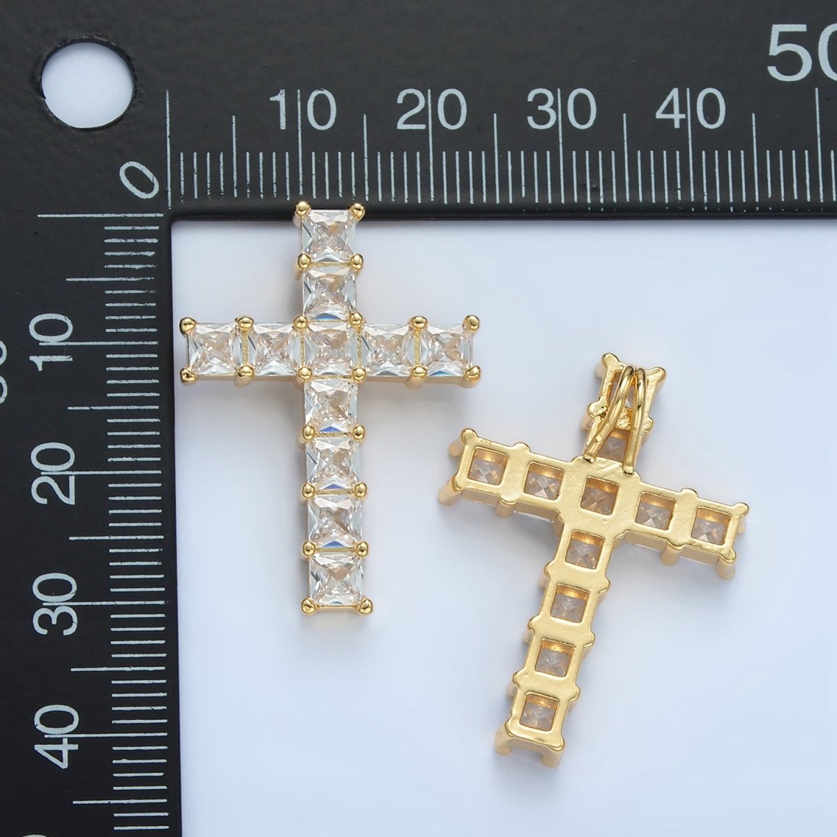 24K Gold Filled Clear CZ Baguette Religious Cross Pendant | AA869 - DLUXCA