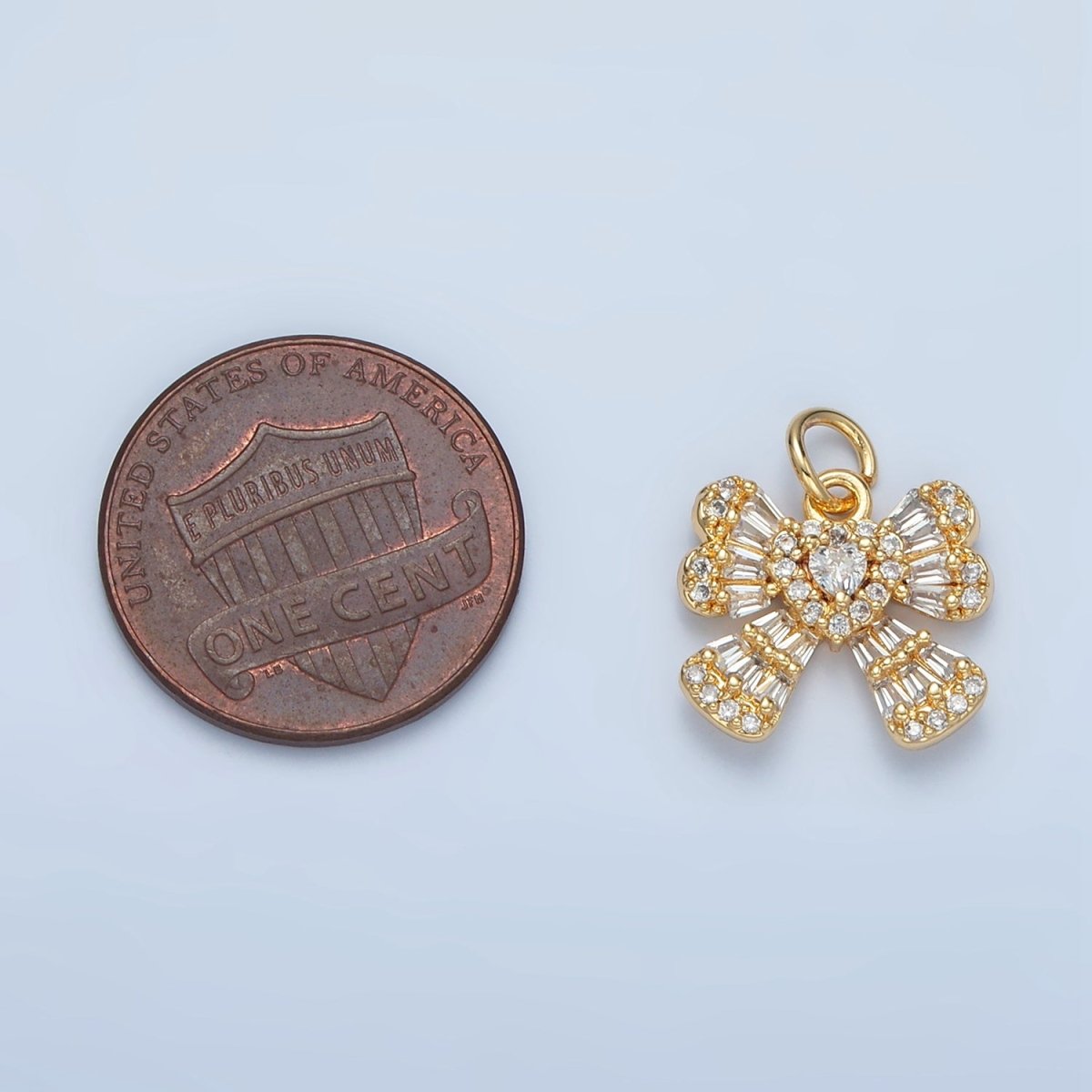 24K Gold Filled Clear CZ Baguette Ribbon Bow Charm | X553 - DLUXCA