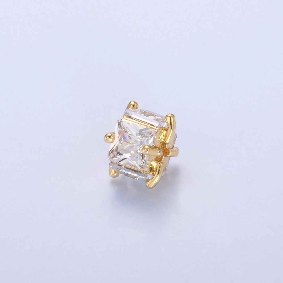 24K Gold Filled Clear CZ Baguette Square Rhondelle Bead in Gold & Silver | B641 - DLUXCA