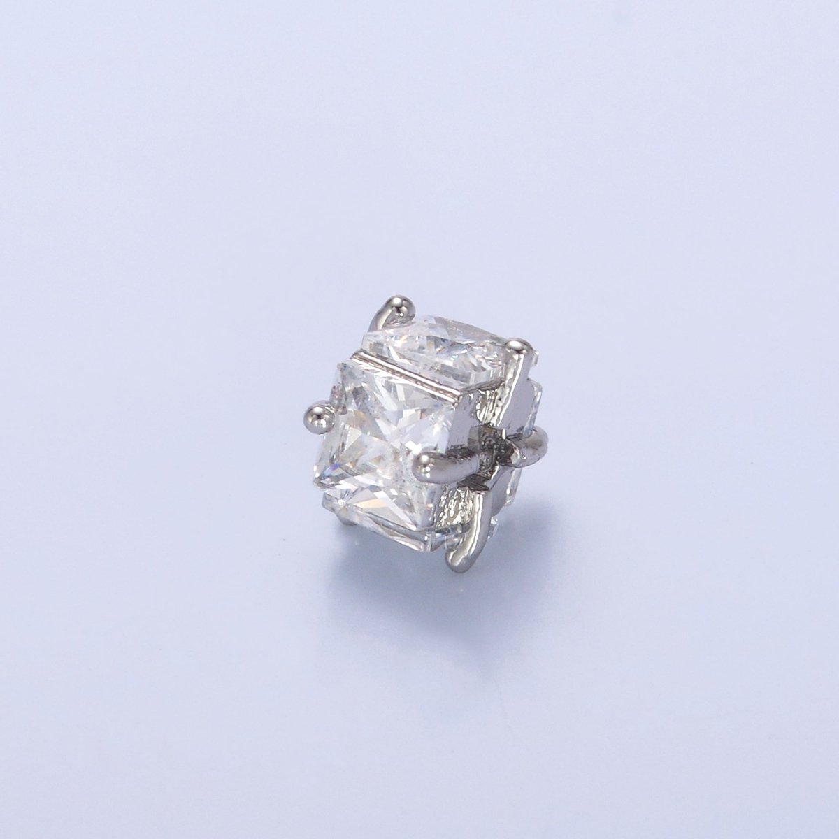 24K Gold Filled Clear CZ Baguette Square Rhondelle Bead in Gold & Silver | B641 - DLUXCA