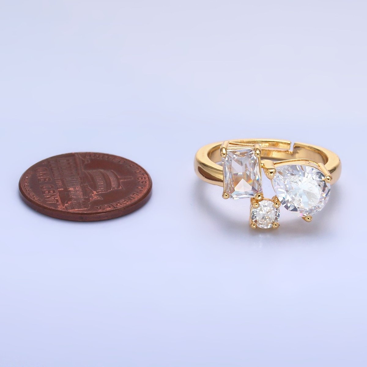 24K Gold Filled Clear CZ Baguette Teardrop Round Ring | O847 - DLUXCA