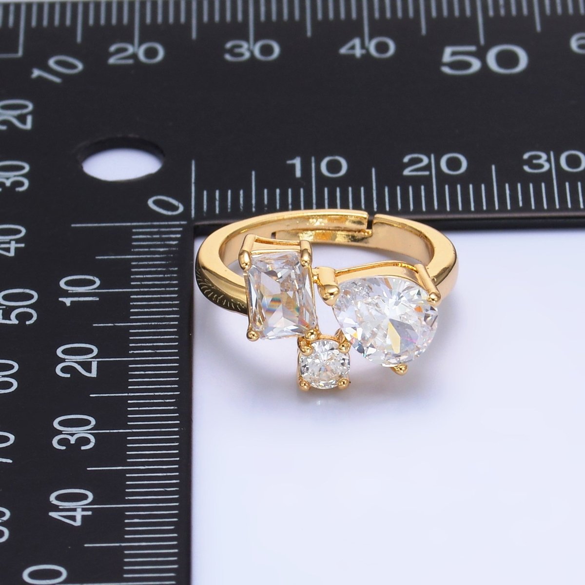 24K Gold Filled Clear CZ Baguette Teardrop Round Ring | O847 - DLUXCA