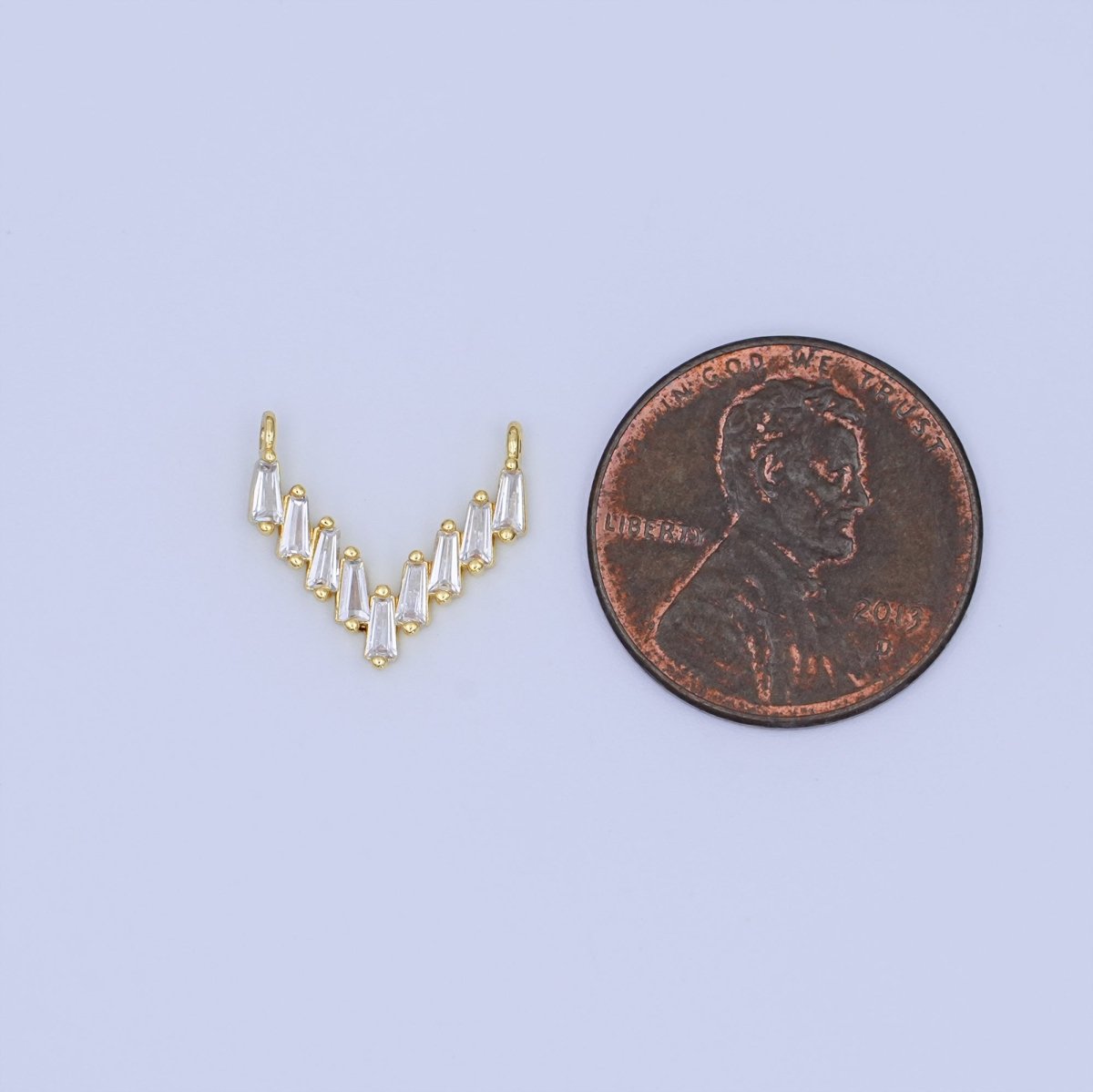 24K Gold Filled Clear CZ Baguette V - Shaped Connector | Y025 - DLUXCA