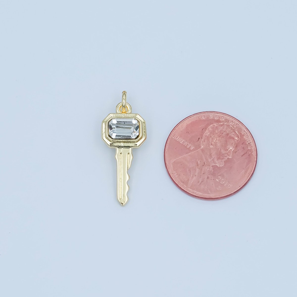 24K Gold Filled Clear CZ Baguette Vintage Key Charm | N031 - DLUXCA