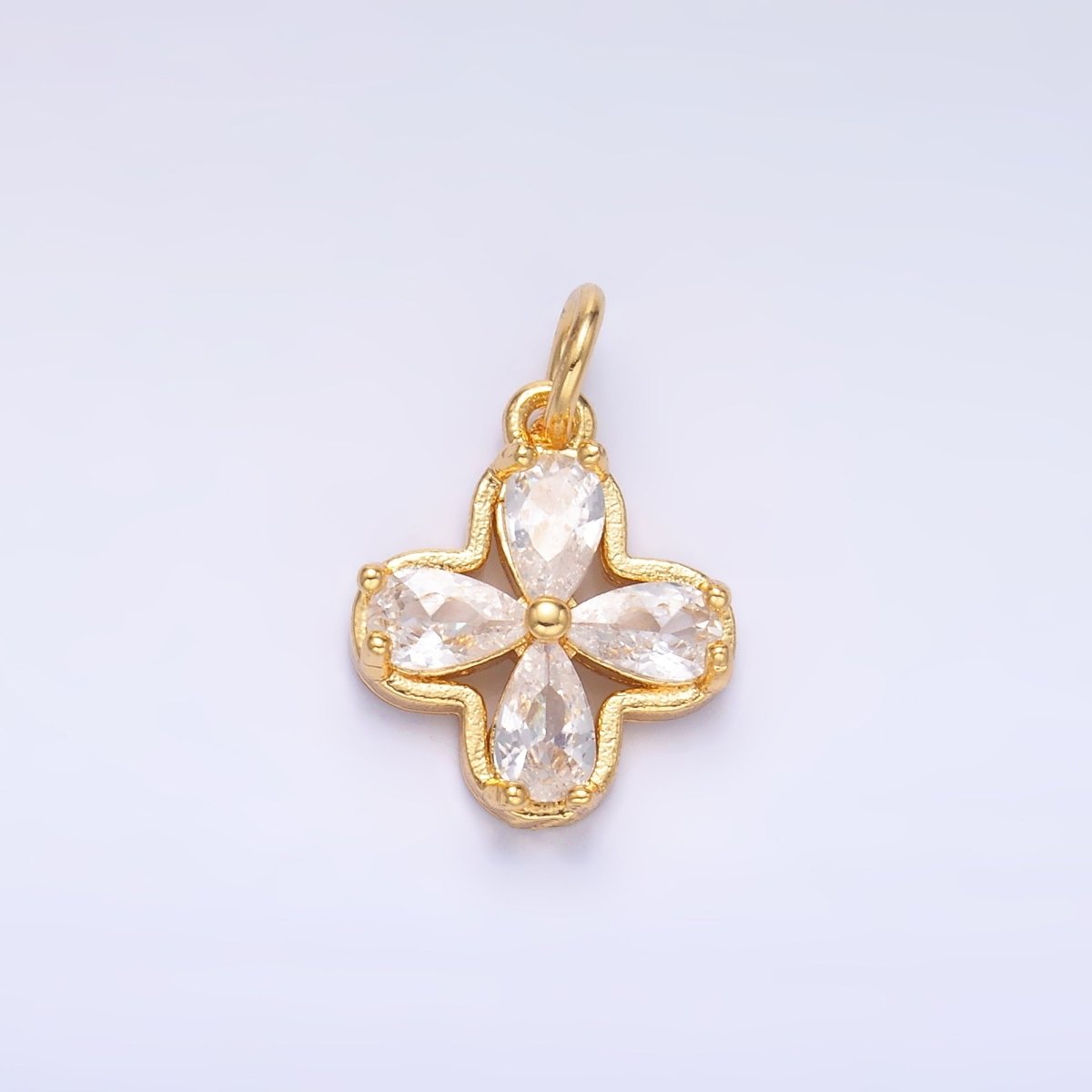 24K Gold Filled Clear CZ Bezel Flower Mini Charm in Gold & Silver | C033 - DLUXCA