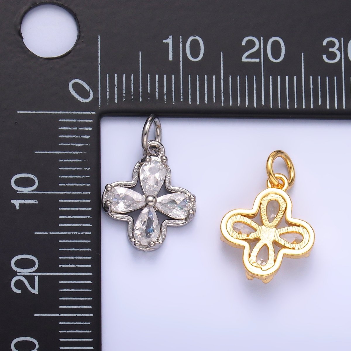 24K Gold Filled Clear CZ Bezel Flower Mini Charm in Gold & Silver | C033 - DLUXCA