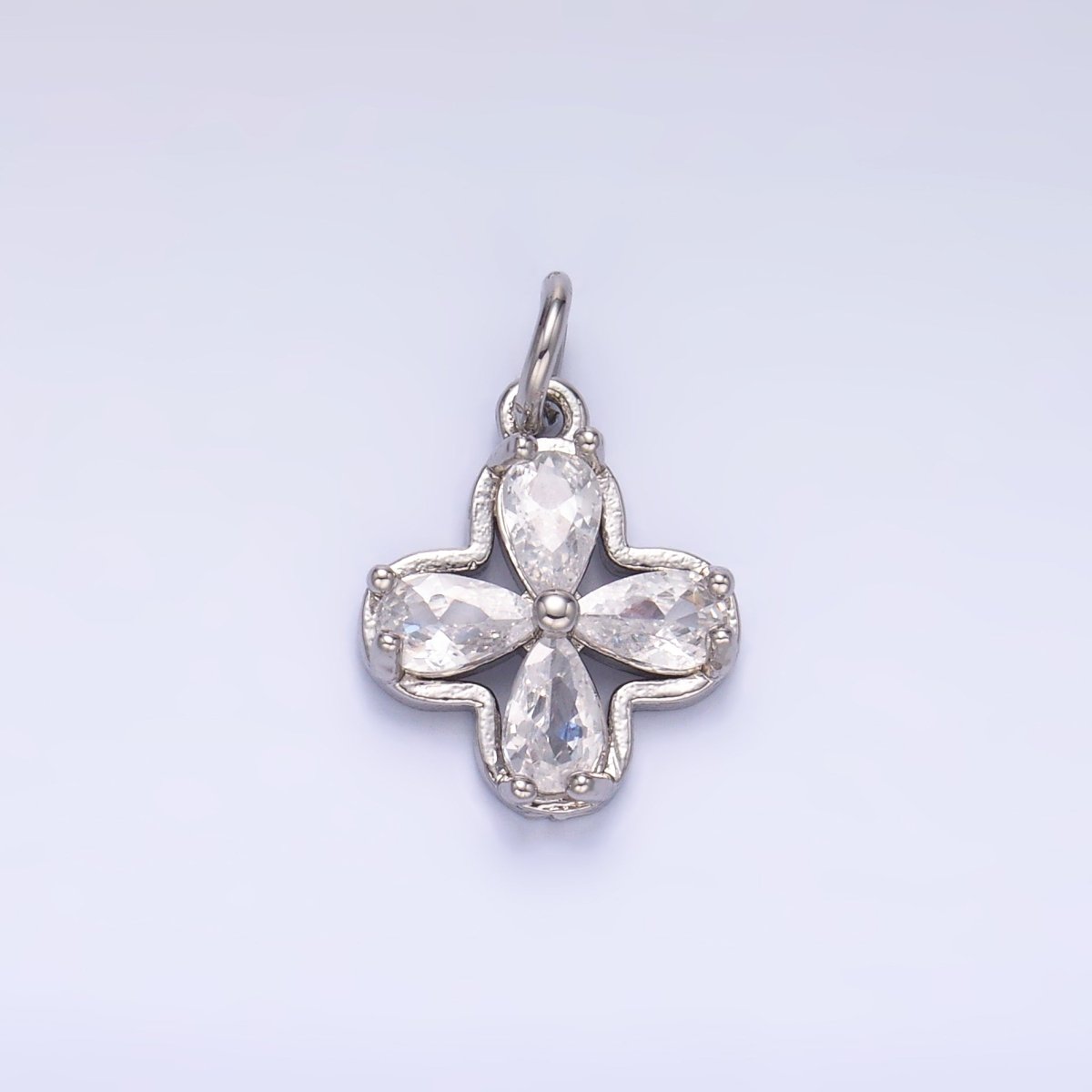 24K Gold Filled Clear CZ Bezel Flower Mini Charm in Gold & Silver | C033 - DLUXCA