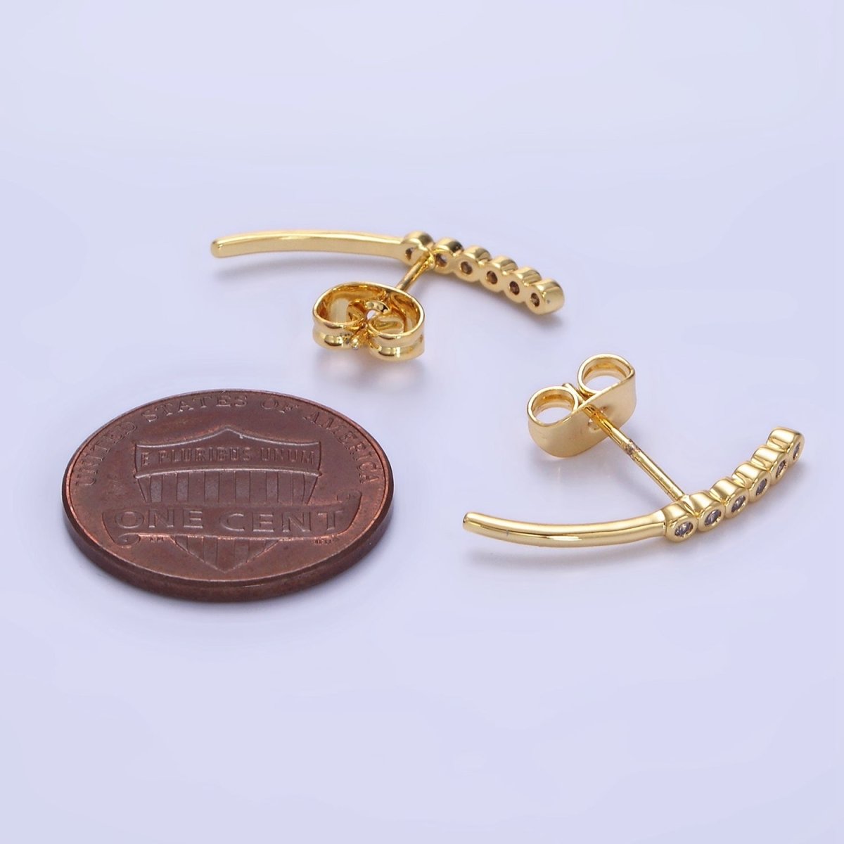 24K Gold Filled Clear CZ Bubble Curved Band Stud Earrings | P147 - DLUXCA