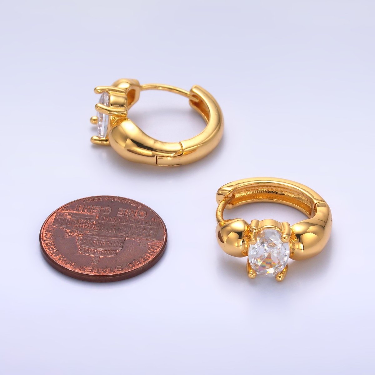 24K Gold Filled Clear CZ Bubble Huggie Earrings | V527 - DLUXCA