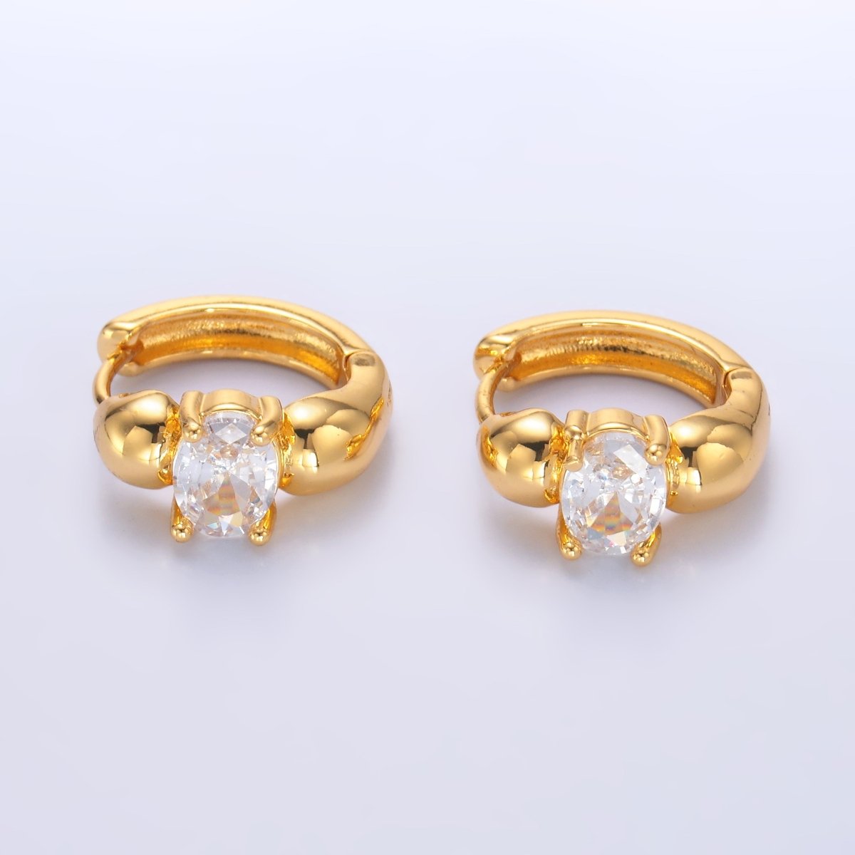 24K Gold Filled Clear CZ Bubble Huggie Earrings | V527 - DLUXCA