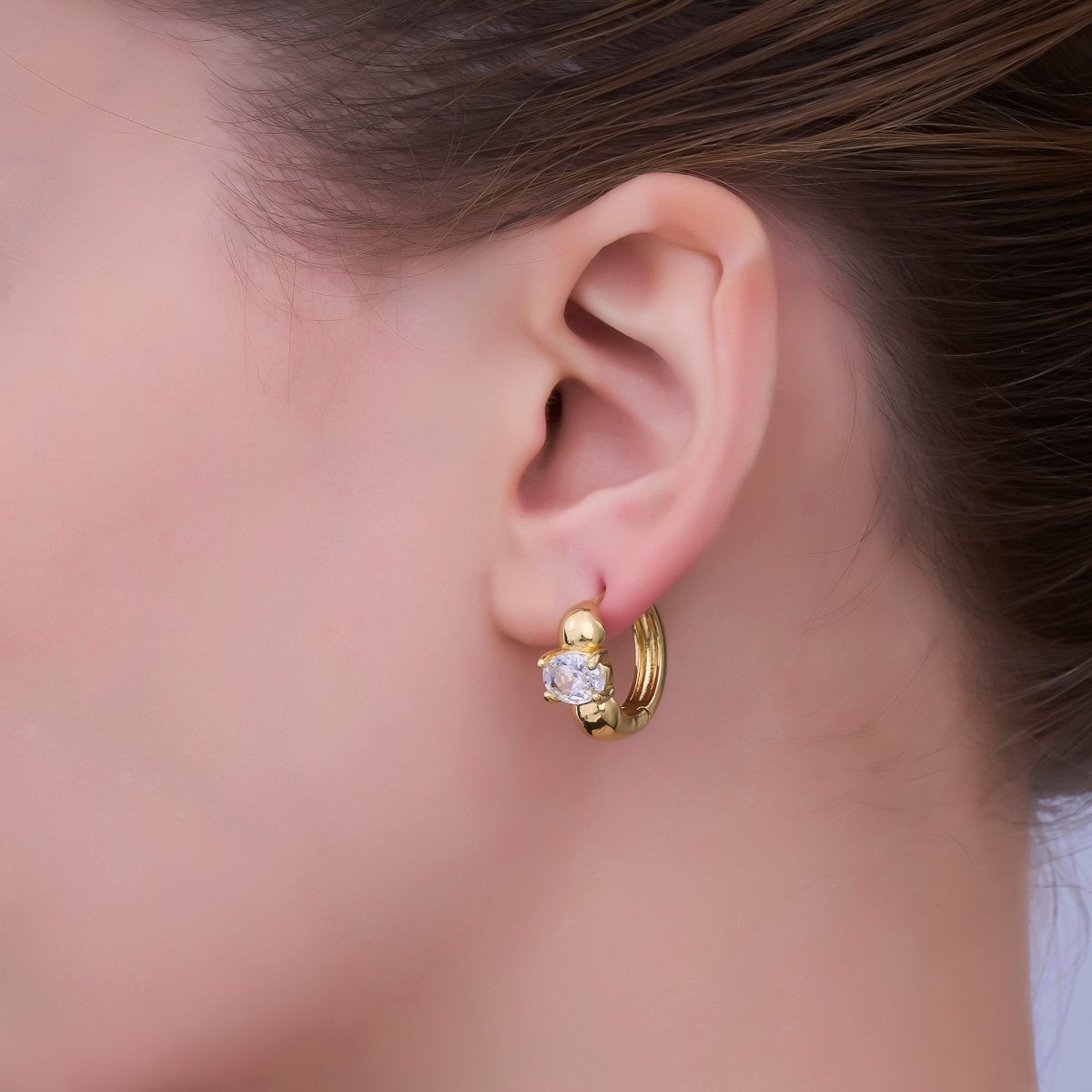 24K Gold Filled Clear CZ Bubble Huggie Earrings | V527 - DLUXCA