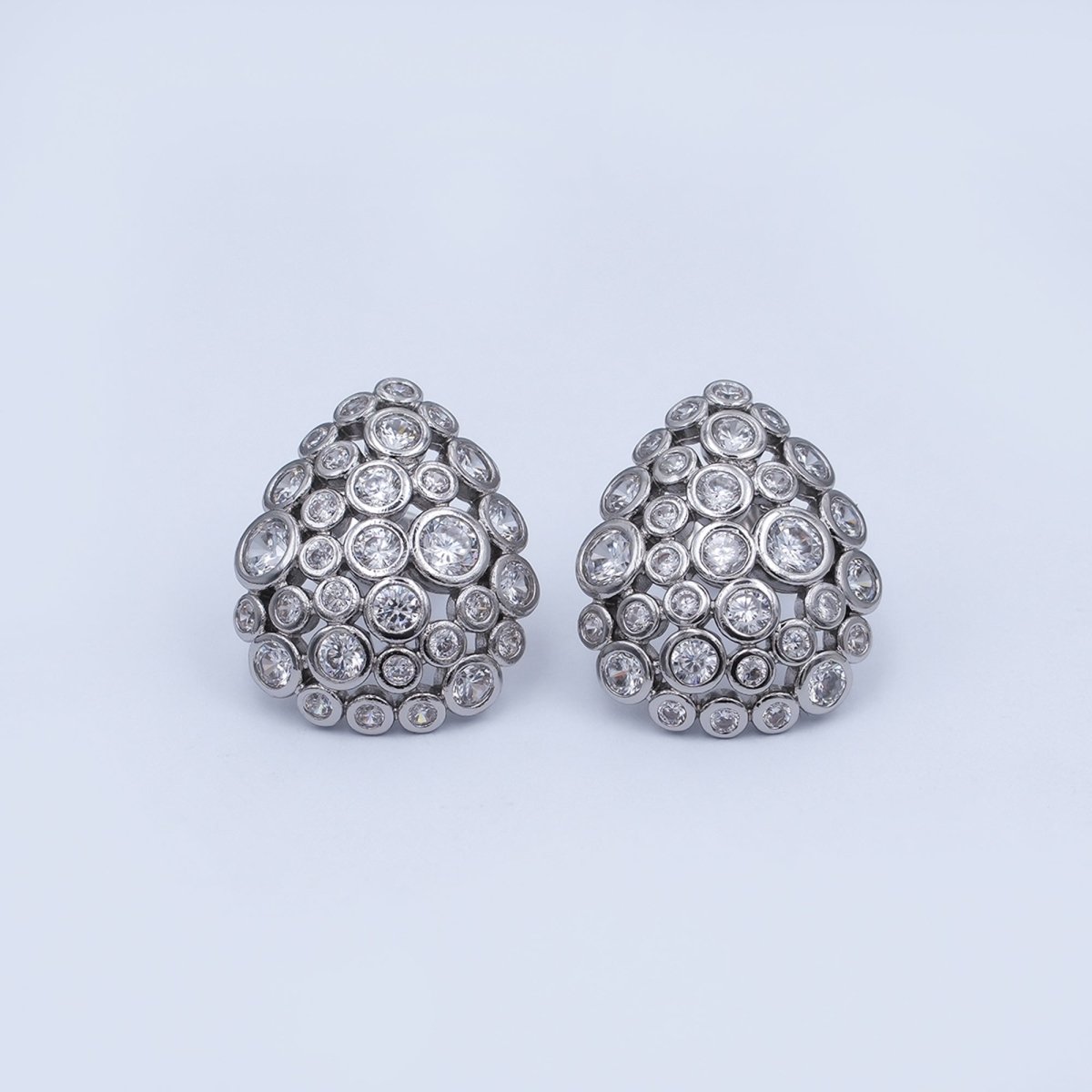 24K Gold Filled Clear CZ Bubble Teardrop Stud Earrings in Gold & Silver | AI471 AI541 - DLUXCA