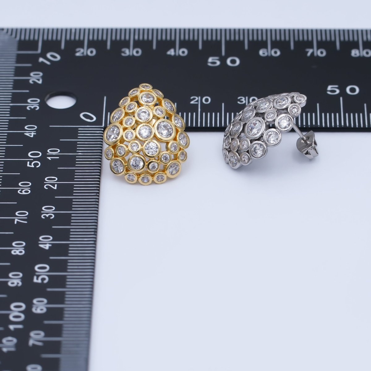 24K Gold Filled Clear CZ Bubble Teardrop Stud Earrings in Gold & Silver | AI471 AI541 - DLUXCA
