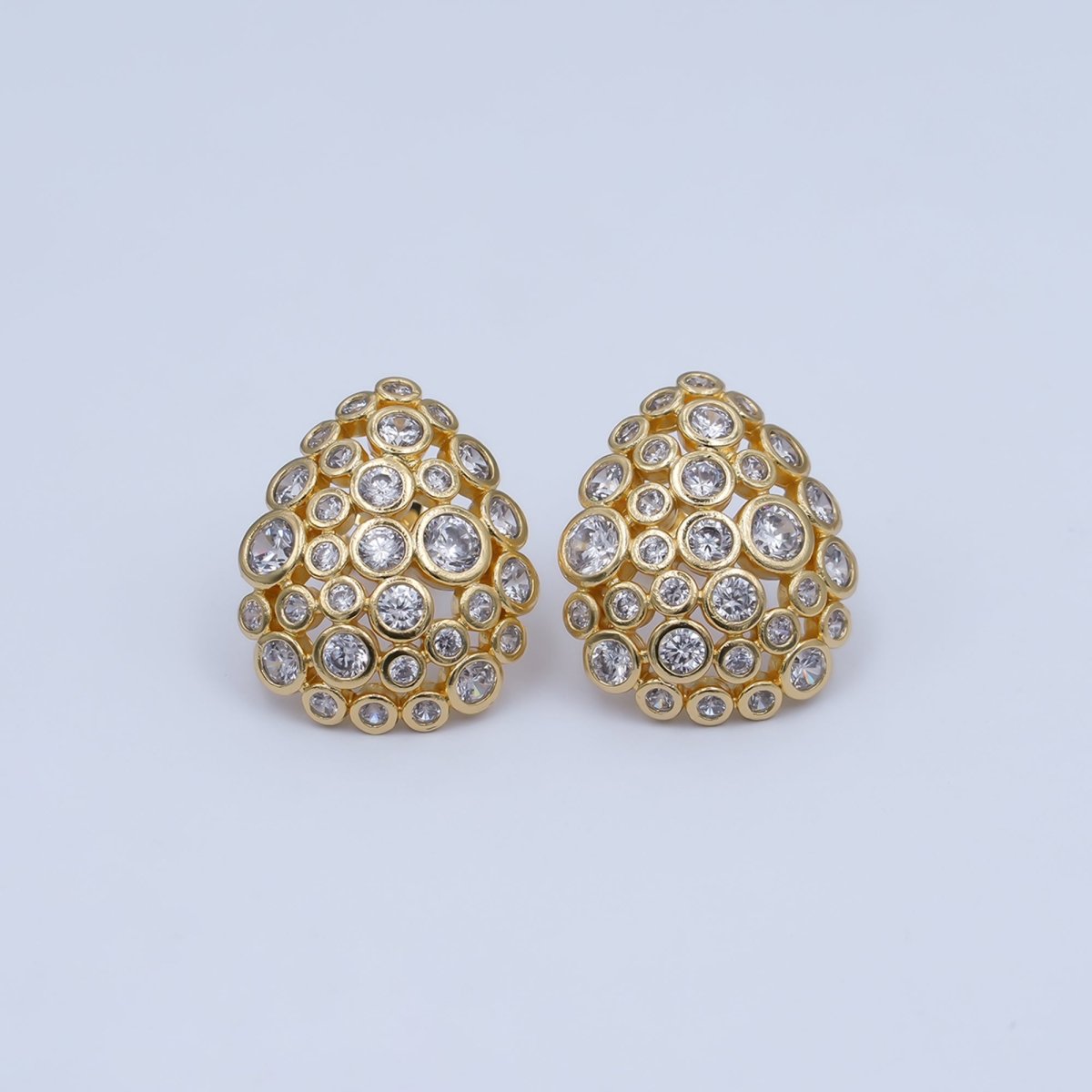 24K Gold Filled Clear CZ Bubble Teardrop Stud Earrings in Gold & Silver | AI471 AI541 - DLUXCA