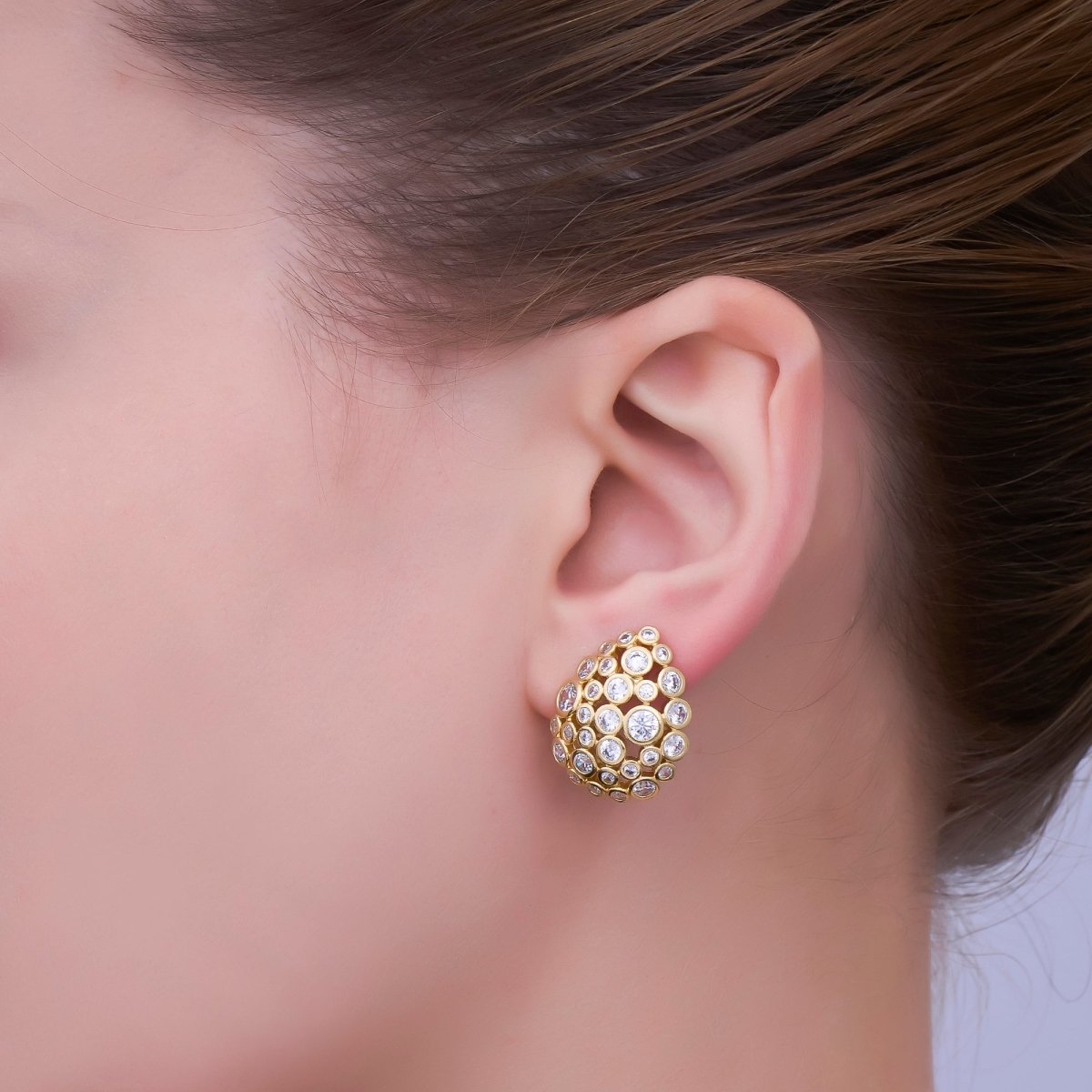 24K Gold Filled Clear CZ Bubble Teardrop Stud Earrings in Gold & Silver | AI471 AI541 - DLUXCA