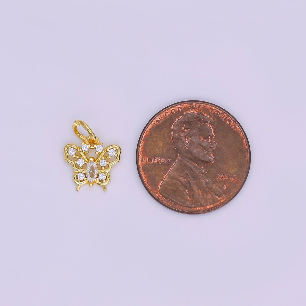 24K Gold Filled Clear CZ Butterfly Open Charm | AF425 - DLUXCA