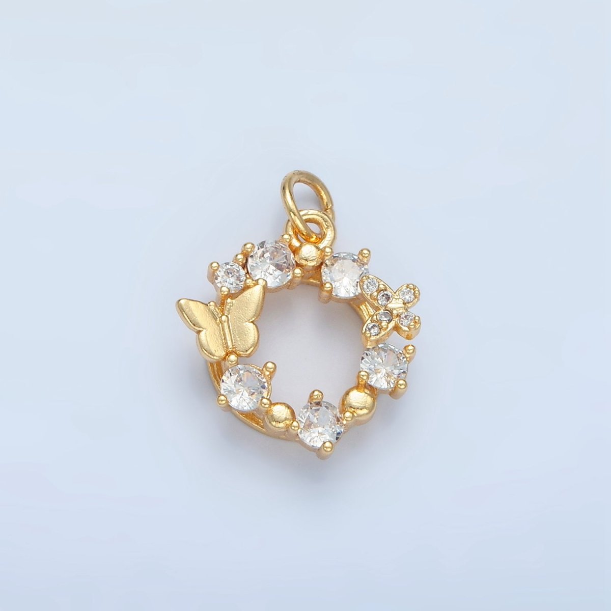 24K Gold Filled Clear CZ Butterfly Open Round Charm | X561 - DLUXCA