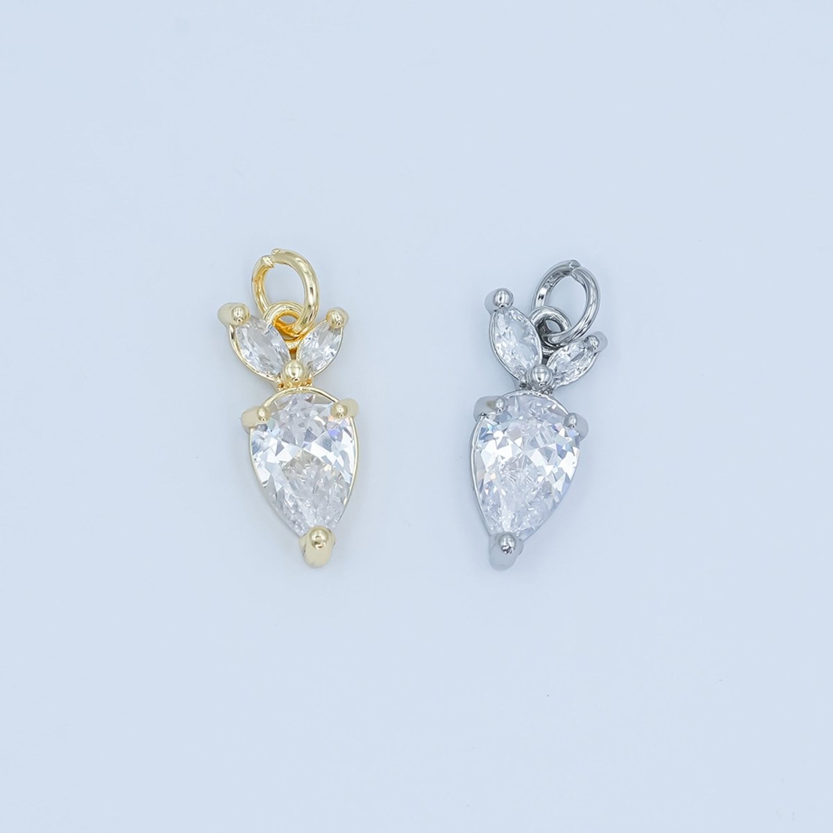 24K Gold Filled Clear CZ Carrot Floral Charm in Gold & Silver | C864 - DLUXCA