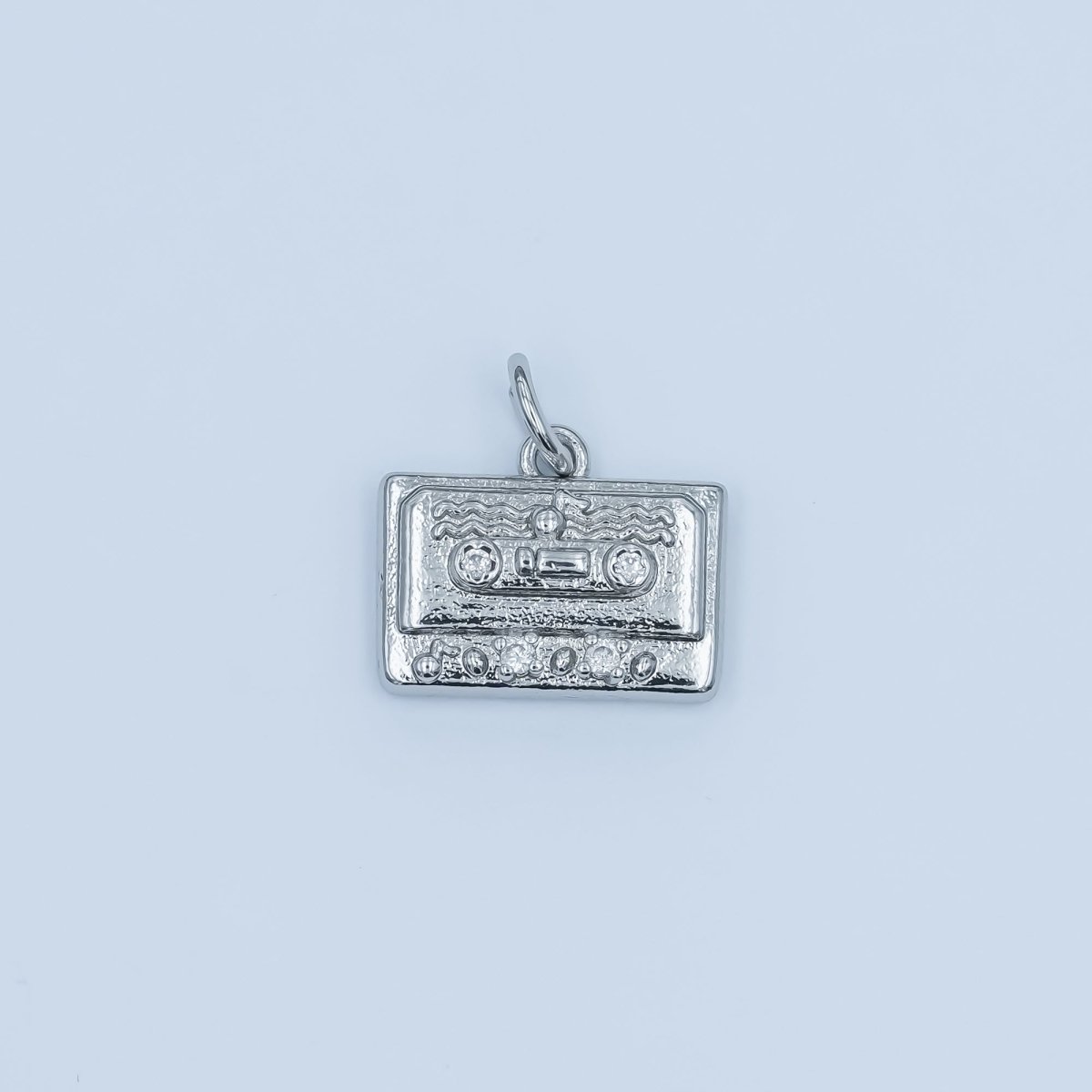 24K Gold Filled Clear CZ Cassette Tape Charm in Gold & Silver | E489 - DLUXCA