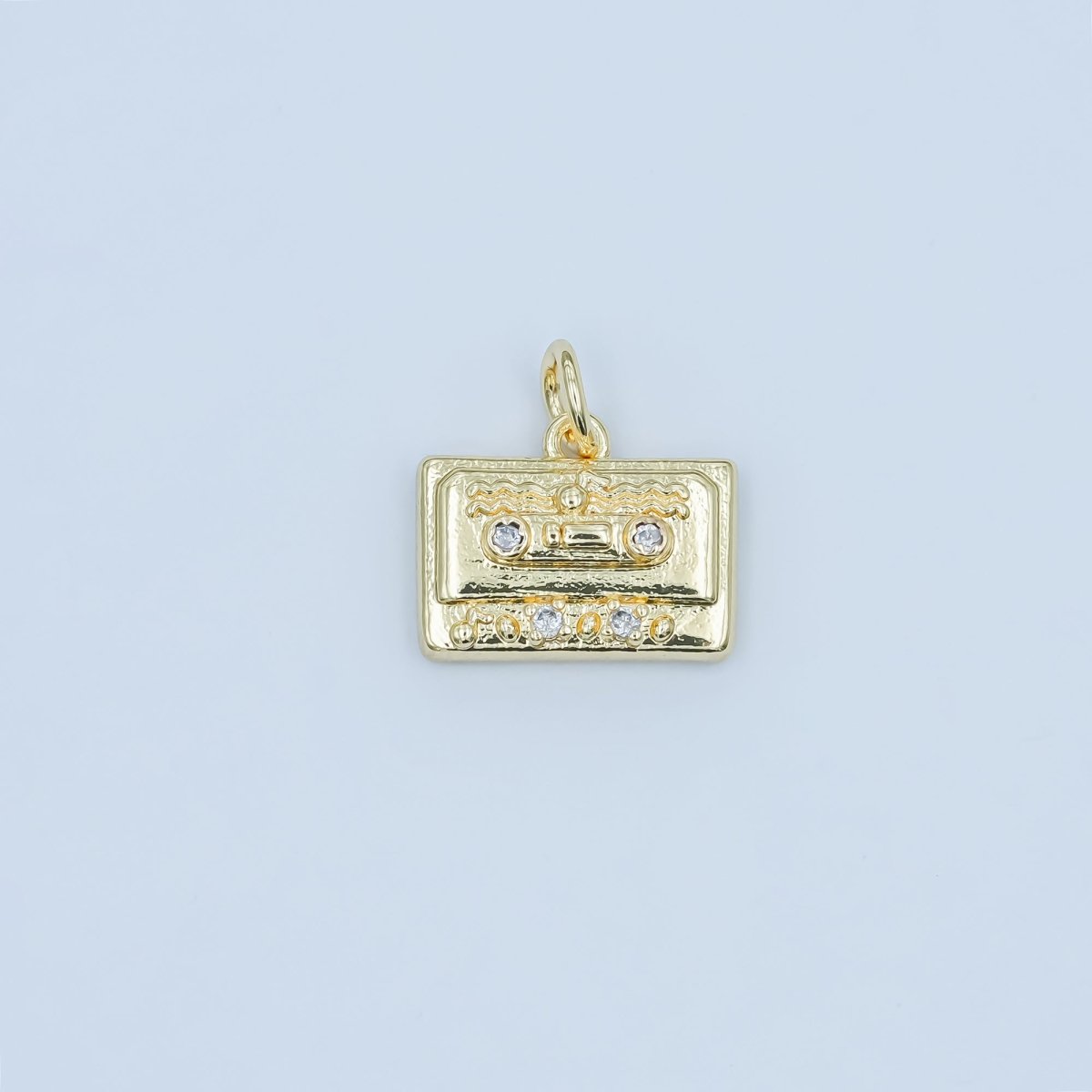 24K Gold Filled Clear CZ Cassette Tape Charm in Gold & Silver | E489 - DLUXCA