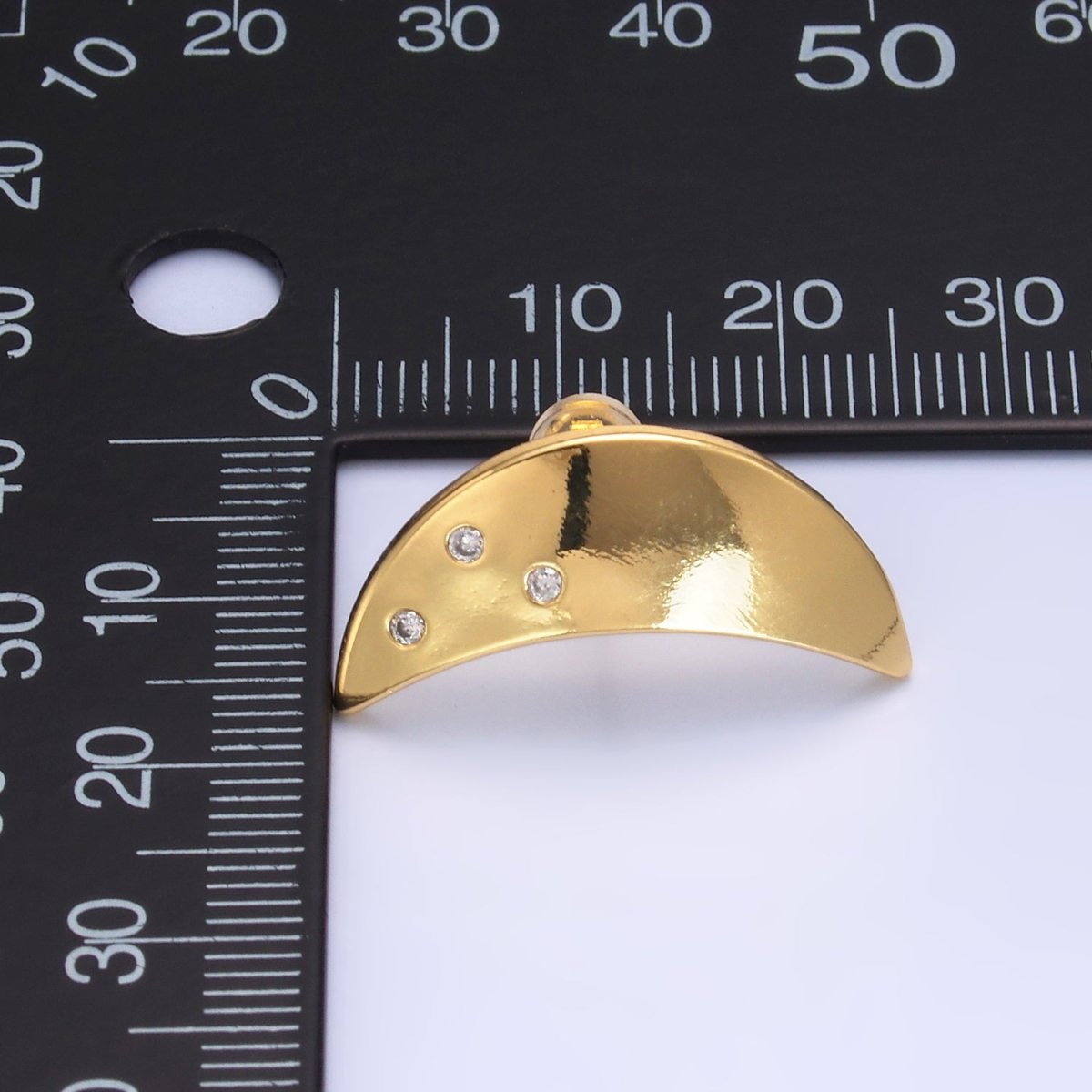 24K Gold Filled Clear CZ Celestial Crescent Moon Stud Earrings | AB081 - DLUXCA