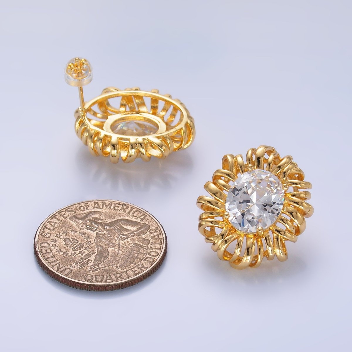 24K Gold Filled Clear CZ Celestial Sun Ray Stud Earrings | AB077 - DLUXCA