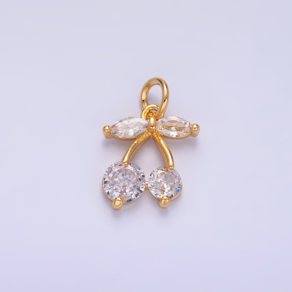 24K Gold Filled Clear CZ Cherry Fruit Charm in Gold & Silver | W807 - DLUXCA