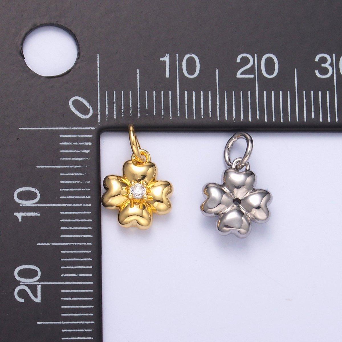 24K Gold Filled Clear CZ Chubby Flower Multidimensional 3D Charm in Gold & Silver | N018 - DLUXCA