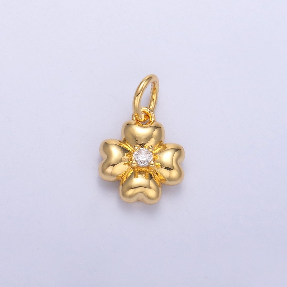 24K Gold Filled Clear CZ Chubby Flower Multidimensional 3D Charm in Gold & Silver | N018 - DLUXCA