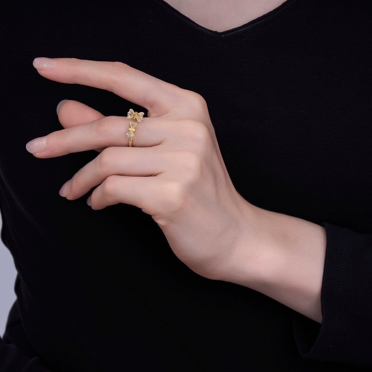 24K Gold Filled Clear CZ Claw Wrap Ring | O1435 - DLUXCA