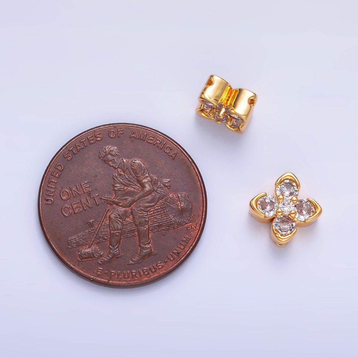 24K Gold Filled Clear CZ Clover Flower Bead | B317 - DLUXCA