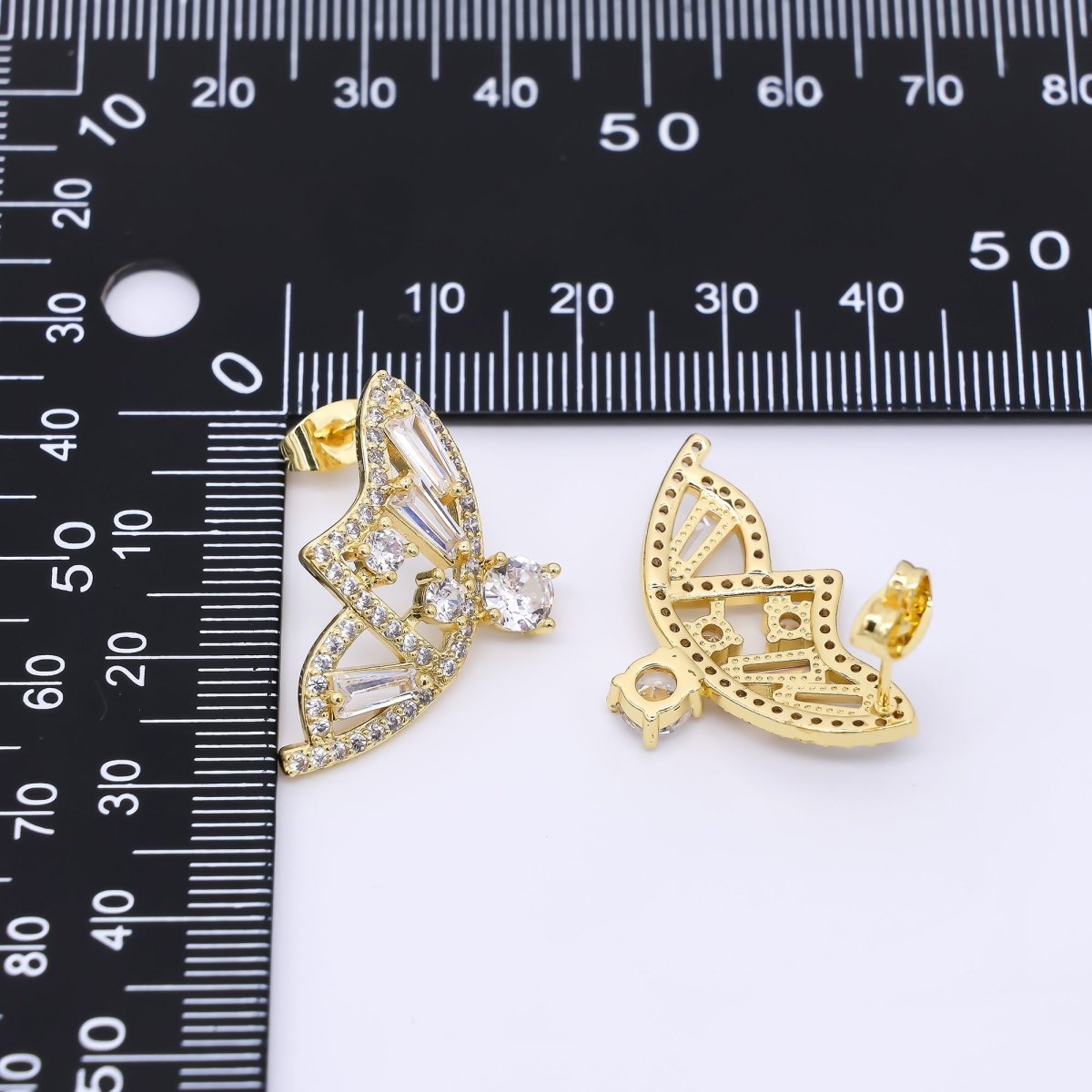 24K Gold Filled Clear CZ Cluster Micro Paved Butterfly Wings Set Stud Earrings | AI481 - DLUXCA