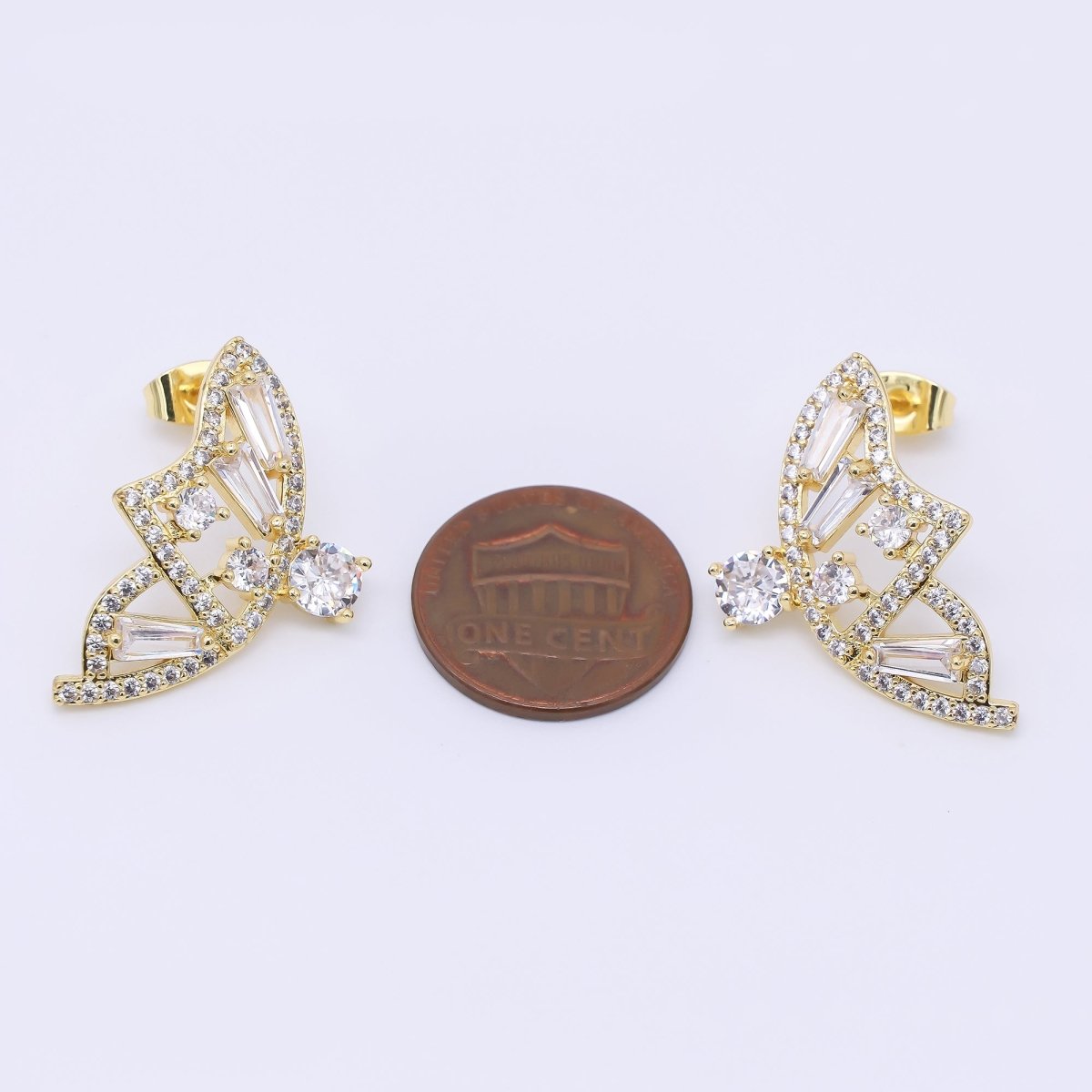 24K Gold Filled Clear CZ Cluster Micro Paved Butterfly Wings Set Stud Earrings | AI481 - DLUXCA