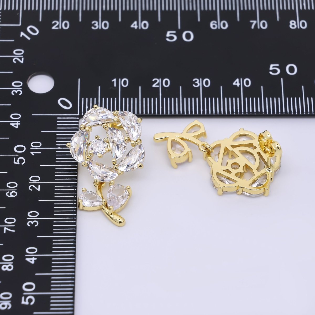24K Gold Filled Clear CZ Cluster Rose Flower Stud Earrings | AI482 - DLUXCA