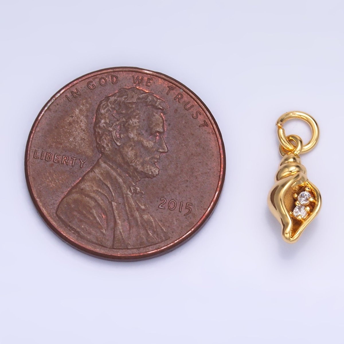 24K Gold Filled Clear CZ Conch Sea Shell Charm in Gold & Silver | W878 - DLUXCA