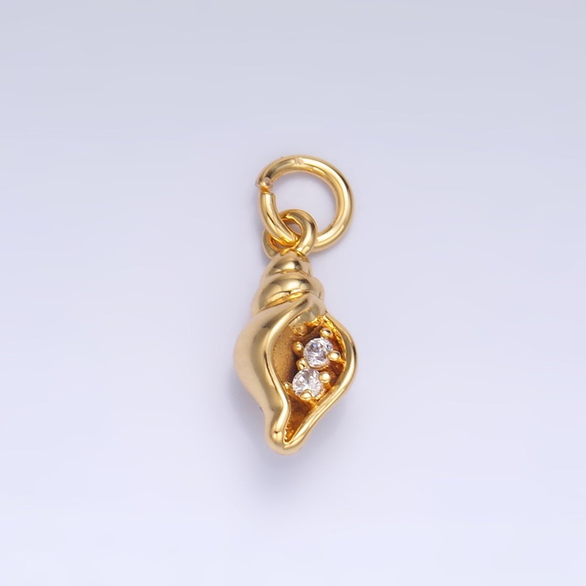 24K Gold Filled Clear CZ Conch Sea Shell Charm in Gold & Silver | W878 - DLUXCA
