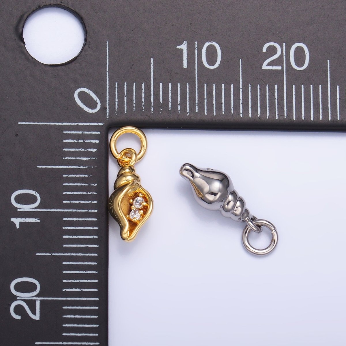 24K Gold Filled Clear CZ Conch Sea Shell Charm in Gold & Silver | W878 - DLUXCA