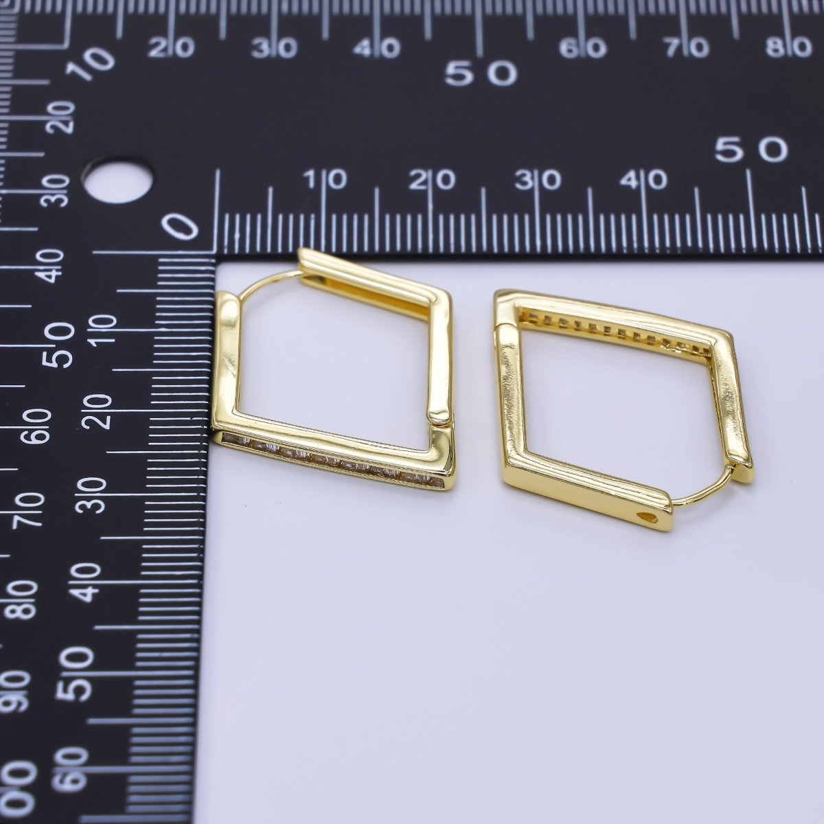 24K Gold Filled Clear CZ Diamond - Shaped Lever Back Hoops Earrings | AJ - 059 - DLUXCA