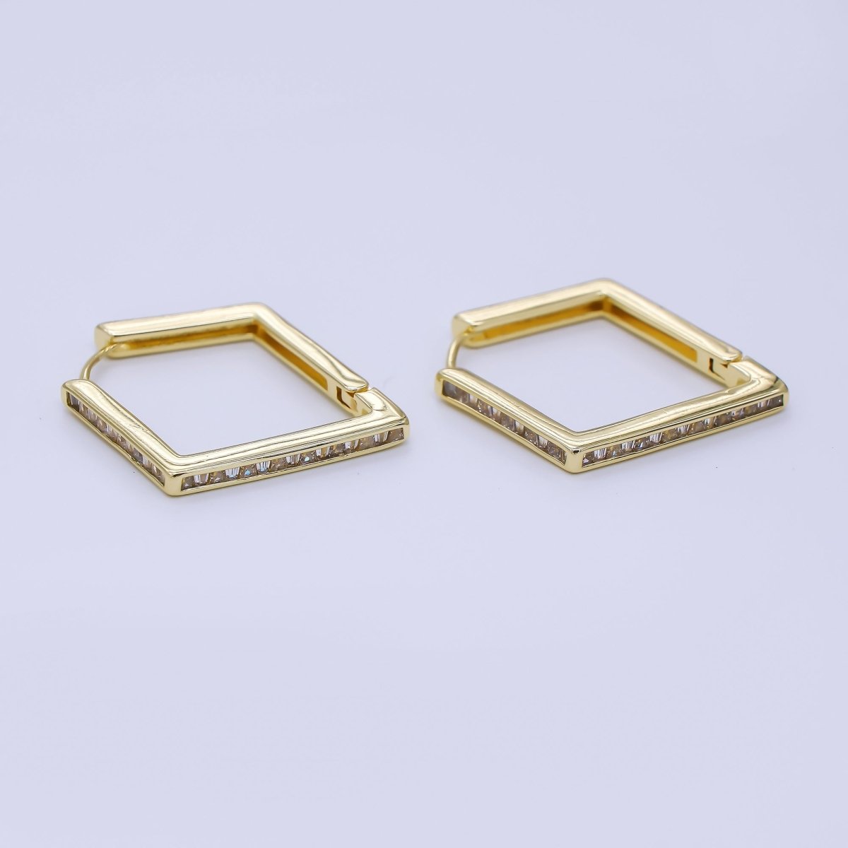 24K Gold Filled Clear CZ Diamond - Shaped Lever Back Hoops Earrings | AJ - 059 - DLUXCA