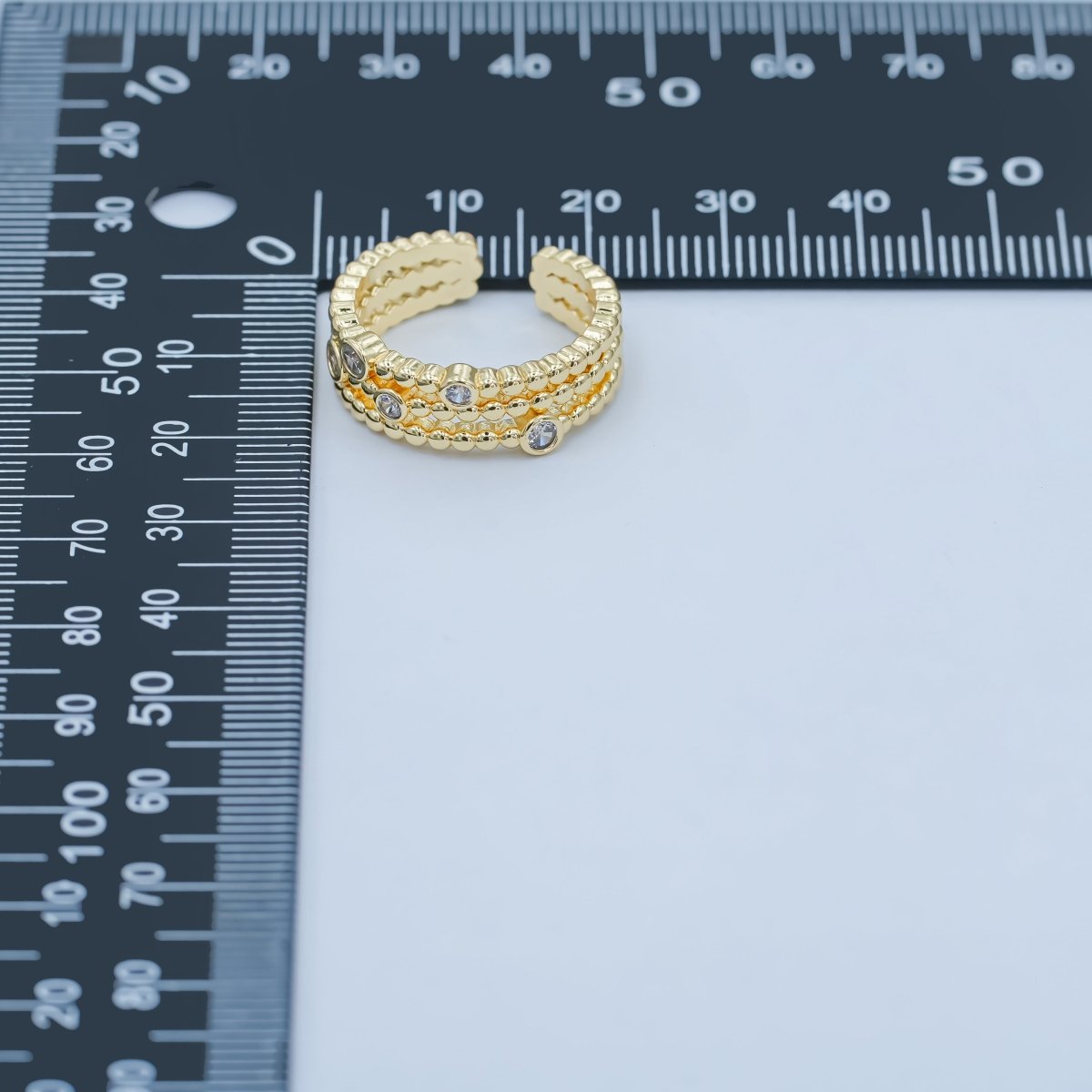 24K Gold Filled Clear CZ Dotted Bubble Triple Band Ring | O999 - DLUXCA