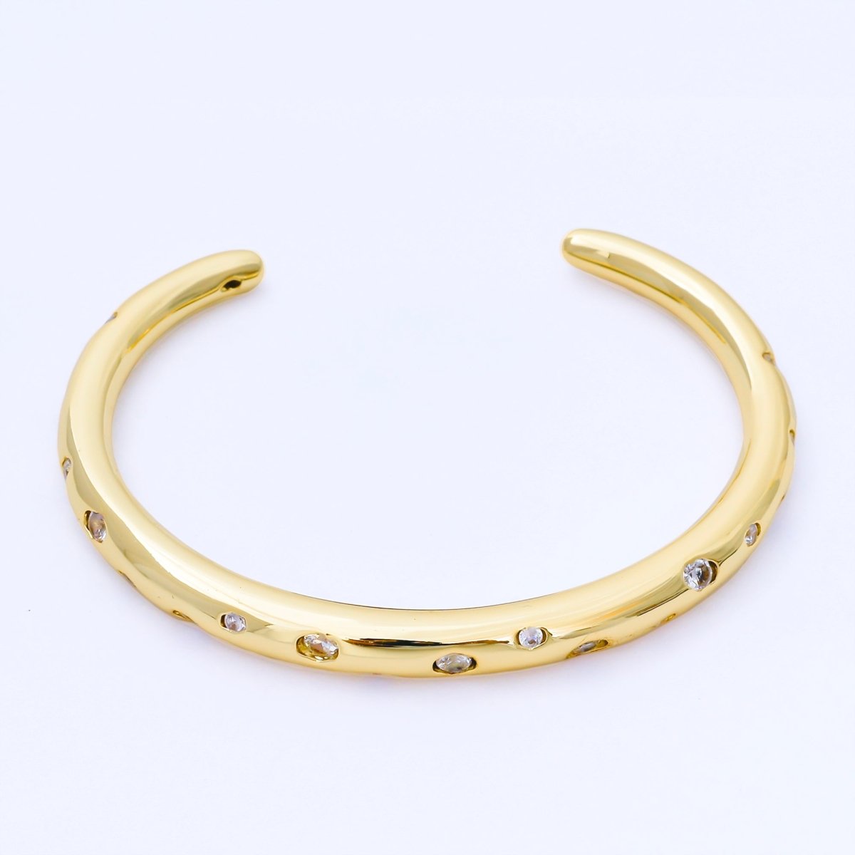 24K Gold Filled Clear CZ Dotted Cuff Bracelet | WA - 1691 - DLUXCA