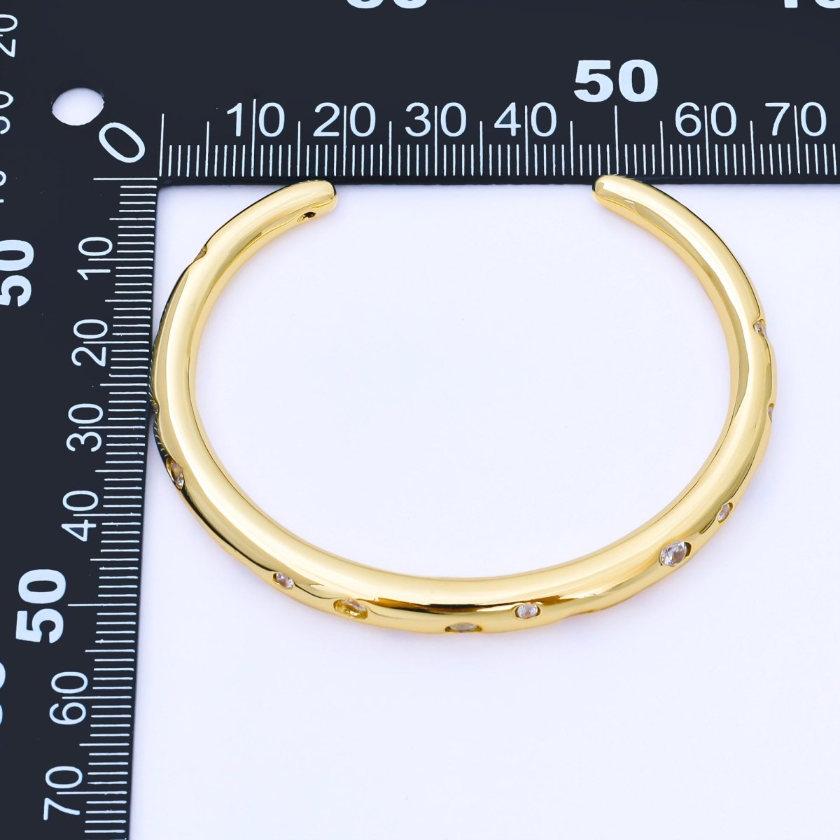 24K Gold Filled Clear CZ Dotted Cuff Bracelet | WA - 1691 - DLUXCA