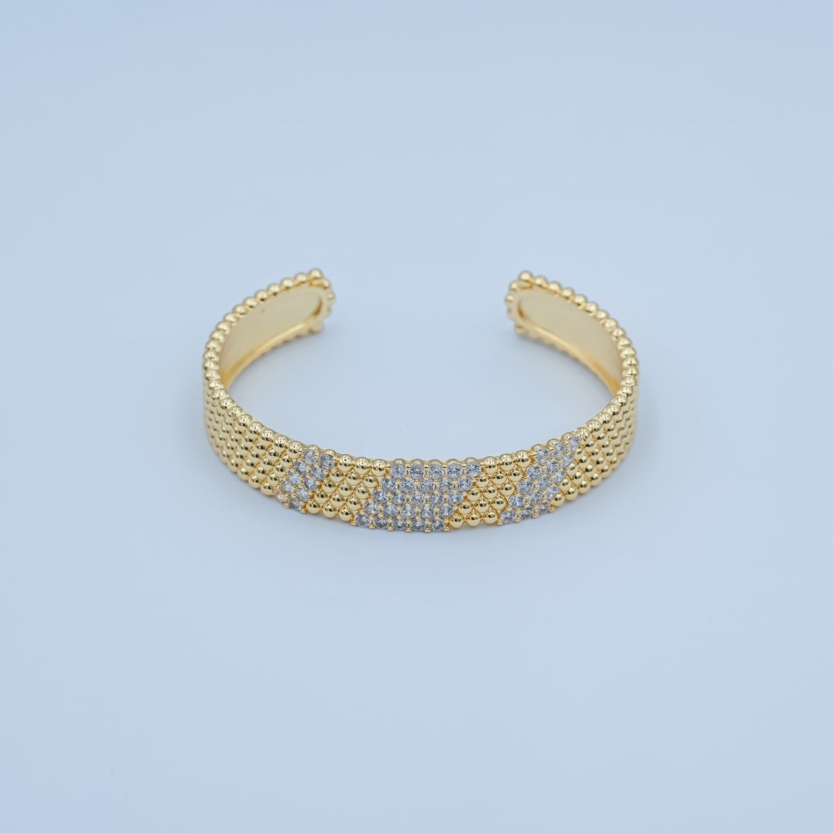 24K Gold Filled Clear CZ Dotted Geometric Cuff Bracelet | WA - 3067 - DLUXCA