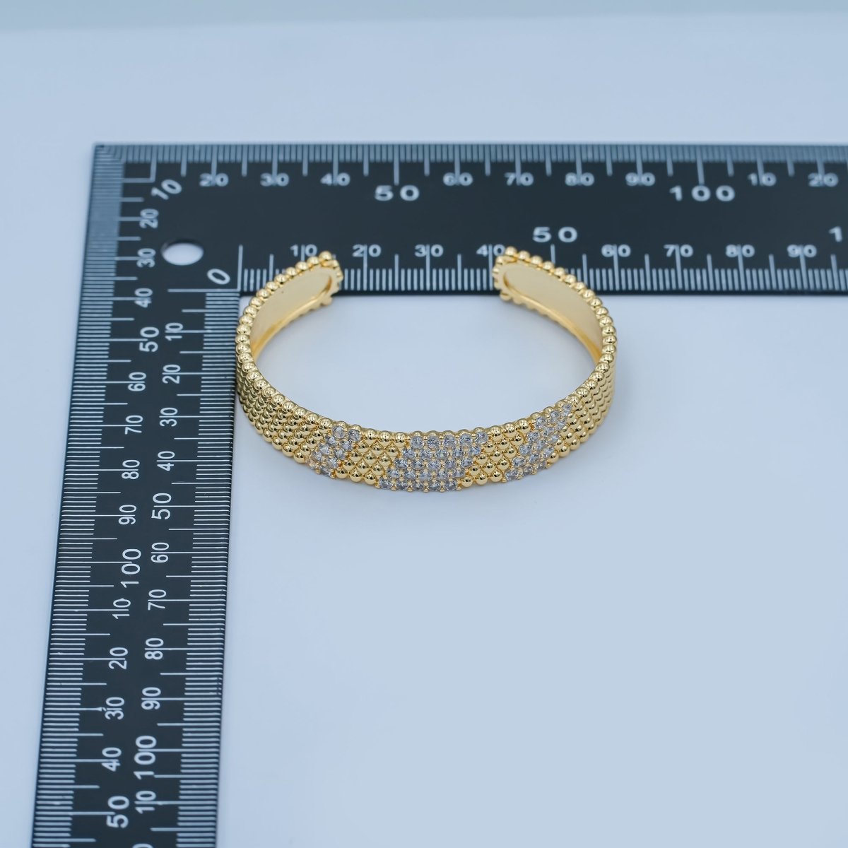 24K Gold Filled Clear CZ Dotted Geometric Cuff Bracelet | WA - 3067 - DLUXCA