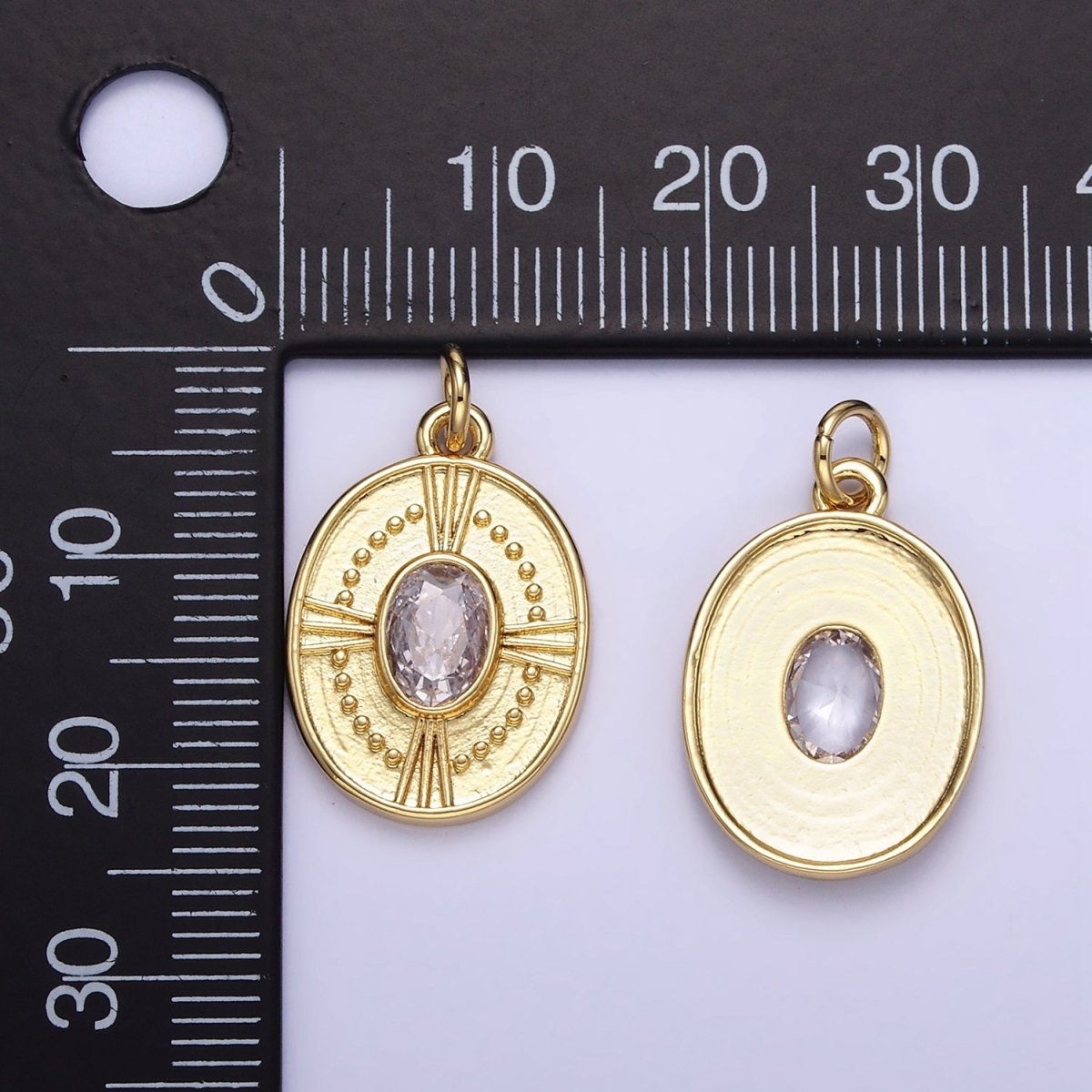 24K Gold Filled Clear CZ Dotted Oval Charm | E344 - DLUXCA